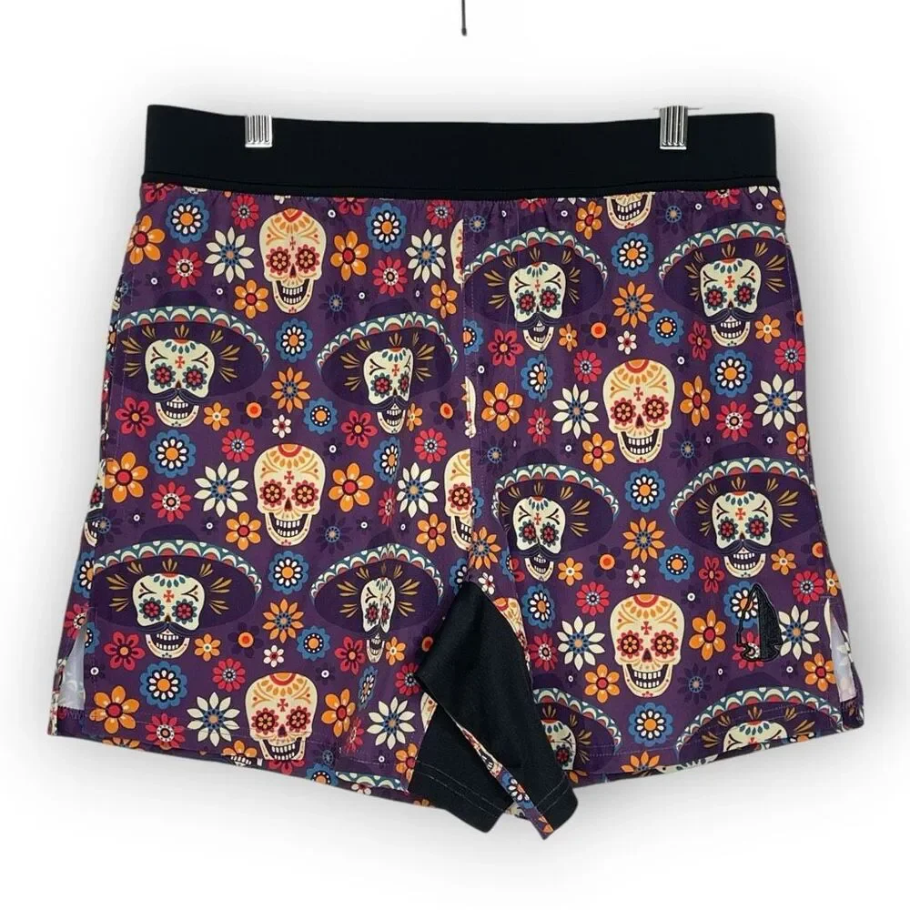 Tachuntfish THF Athletic Shorts Purple Sugar Skull Trail Running Men’s Large